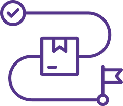 A package following a route from start to finish flag